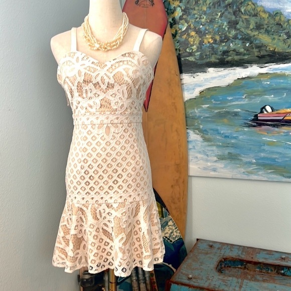 Two Sisters the Label,Exquisite Lace Over Nude Dress Soft Ruffled Hem, Size 2 - Picture 1 of 14